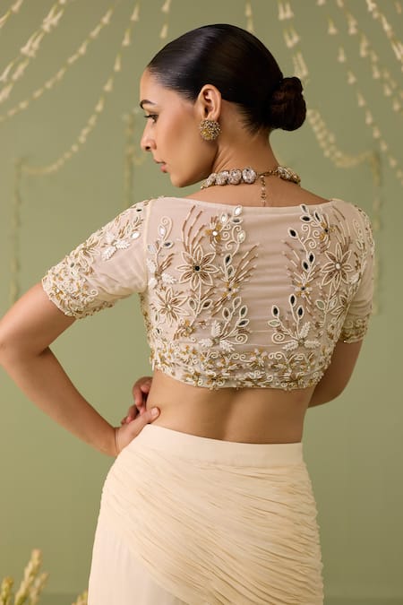 Meesa White Embroidered Skirt With Blouse 
