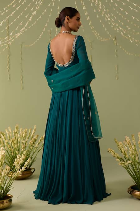 Meesa Embroidered Neck Anarkali With Dupatta 