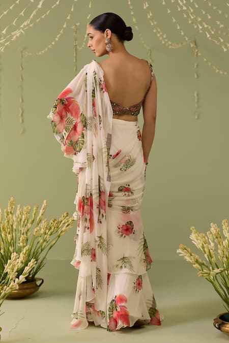Meesa Printed Pre-Draped Saree With Blouse 