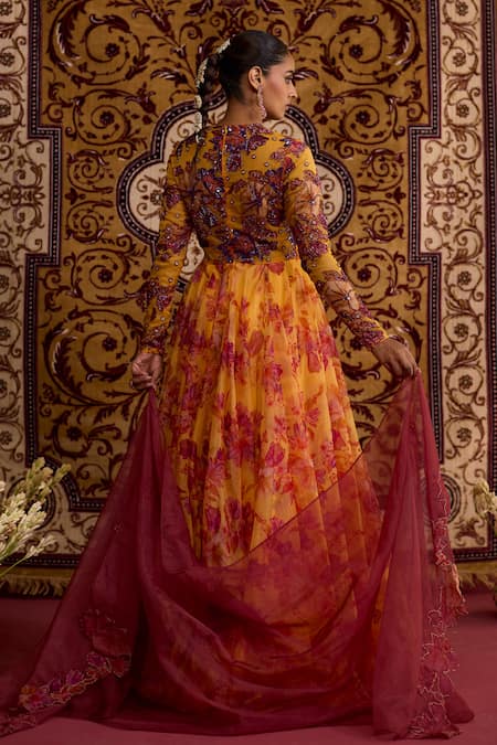 Meesa Floral Print Anarkali With Dupatta 