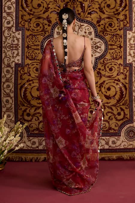 Meesa Floral Print Organza Saree With Blouse 