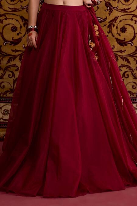 Meesa Red Organza Embroidery, Beads, Tassels, Applique V-neck Lehenga Set Online at Aza Fashions Meesa_Red Organza Embroidery, Beads, Tassels, Applique V-neck Lehenga Set _Online_at_Aza_Fashions