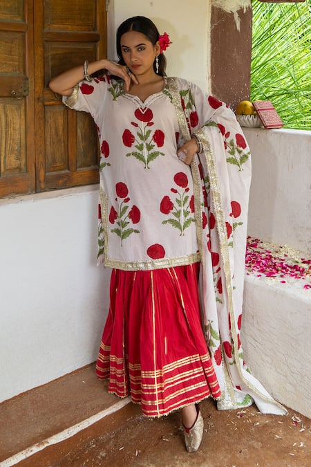 Maison Shefali Mughal Boota Hand Block Print Kurta Sharara Set 