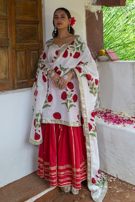 Maison Shefali Mughal Boota Hand Block Print Kurta Sharara Set 