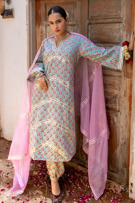 Maison Shefali Hand Block Print Gota Dhari Kurta Salwar Set 