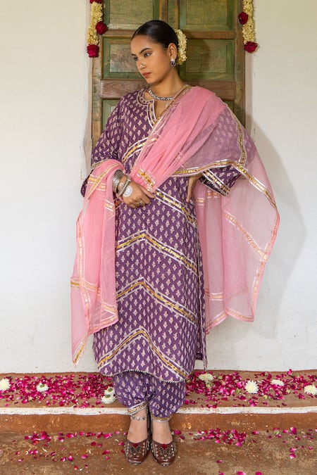 Maison Shefali Hand Block Print Kurta Salwar Set 