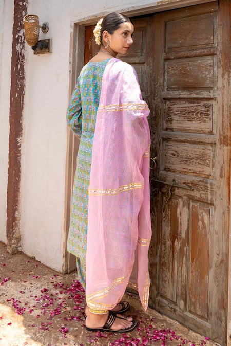 Maison Shefali Hand Block Print Gota Dhari Kurta Salwar Set 