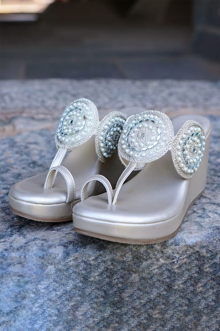 Devano Zoya Mirror & Pearl Kolhapuri Wedges 