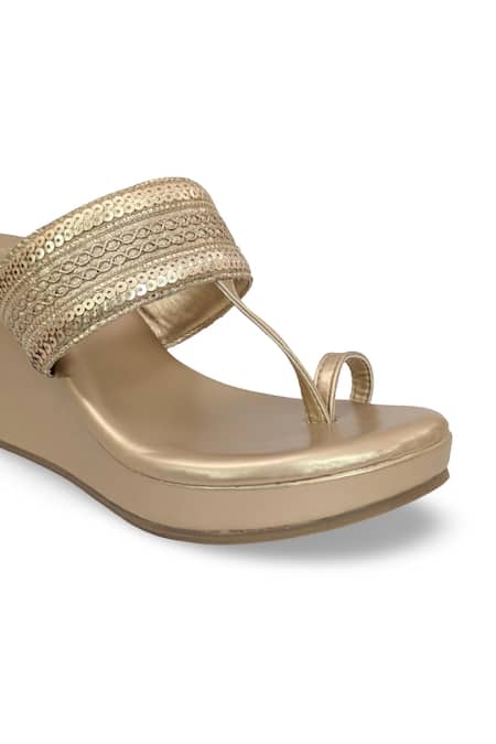 Devano_Gold Zari, Beads, Sequins Azrah Kolhapuri Wedges _Online_at_Aza_Fashions