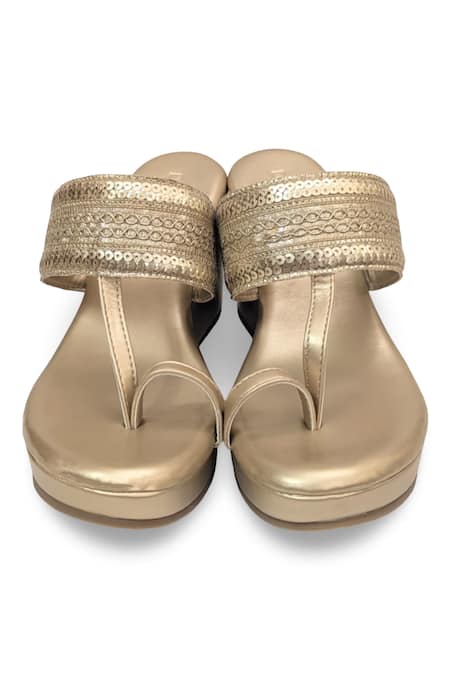 Devano_Gold Zari, Beads, Sequins Azrah Kolhapuri Wedges _at_Aza_Fashions