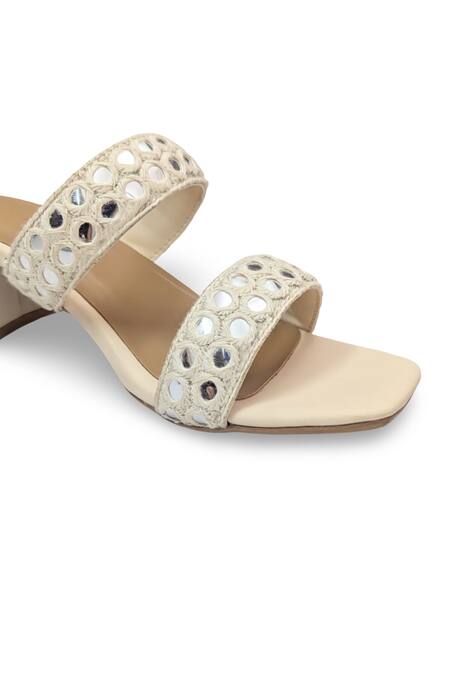 Buy_Devano_Mirrors, Embroidery Inaya Twin Strap Block Heels _Online_at_Aza_Fashions