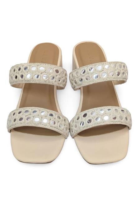 Devano_Mirrors, Embroidery Inaya Twin Strap Block Heels _at_Aza_Fashions