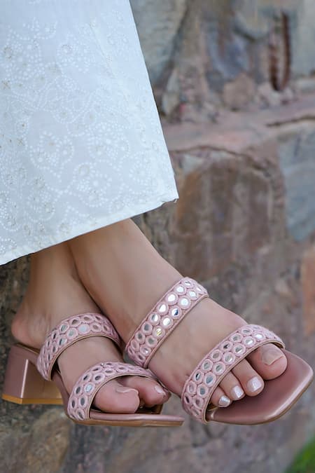 Devano Inaya Mirror Twin Strap Block Heels 