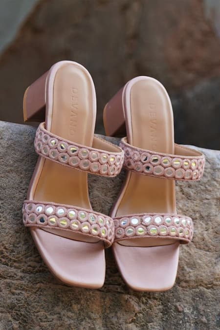 Devano Inaya Mirror Twin Strap Block Heels 