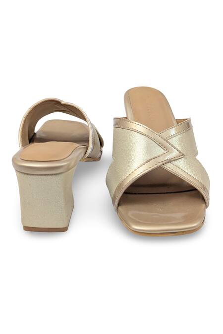 Buy_Devano_Gold Amara Cutout Block Heels _Online_at_Aza_Fashions