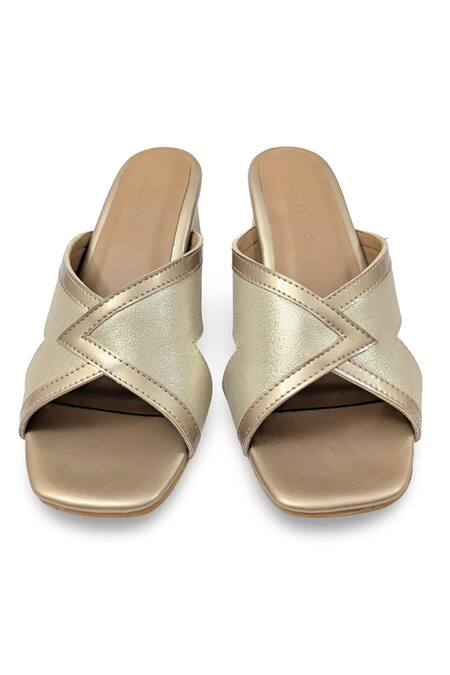 Devano_Gold Amara Cutout Block Heels _at_Aza_Fashions