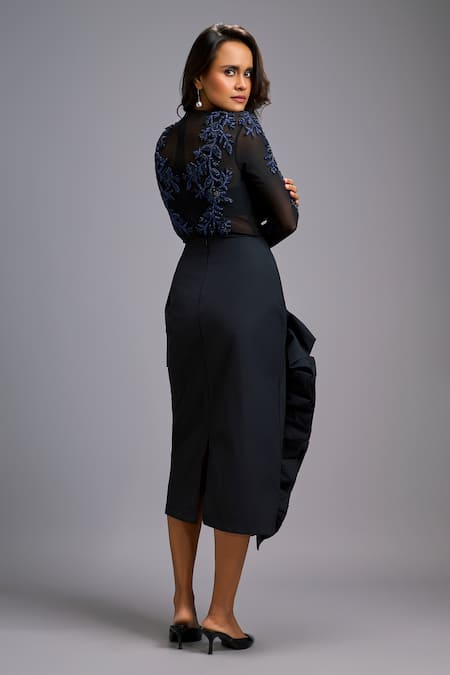 Deepika Arora Embroidered Net Top & Asymmetrical Ruffle Skirt 