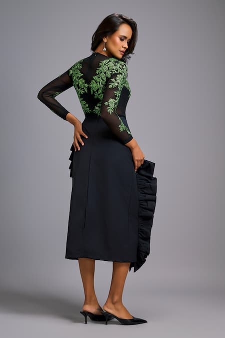 Deepika Arora Embroidered Net & Silk Top With Ruffled Skirt 