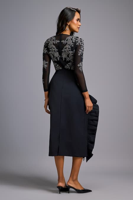 Deepika Arora Embroidered Net Top & Asymmetrical Ruffle Skirt 