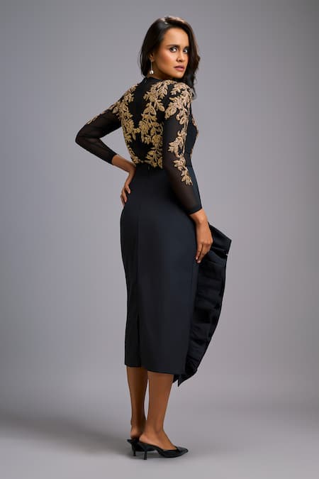 Deepika Arora Gold Embroidered Net Top & Ruffled Skirt 