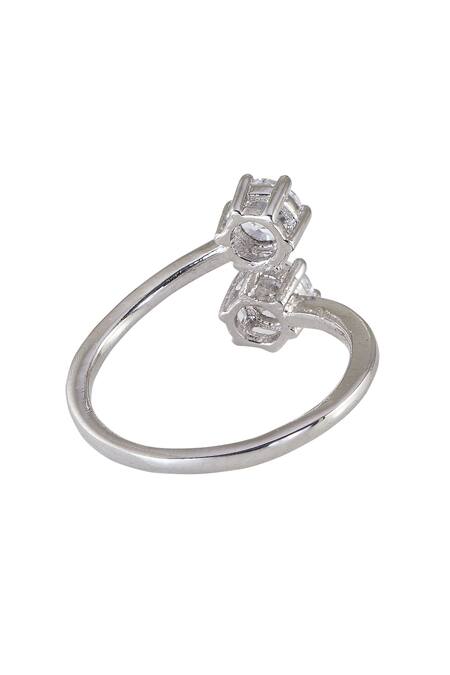 Sica Jewellery Silver Plated Stones Liora Two Embellished Open Ring Online at Aza Fashions Sica Jewellery_Silver Plated Stones Liora Two Embellished Open Ring _Online_at_Aza_Fashions