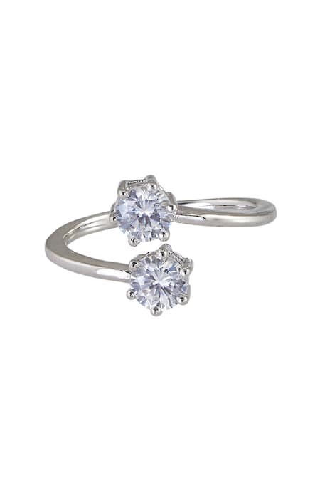 Shop Sica Jewellery Silver Plated Stones Liora Two Embellished Open Ring at Aza Fashions Shop_Sica Jewellery_Silver Plated Stones Liora Two Embellished Open Ring _at_Aza_Fashions