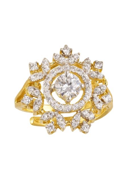 Shop Sica Jewellery Gold Plated Faux Diamonds Lunara Stone Embellished Ring at Aza Fashions Shop_Sica Jewellery_Gold Plated Faux Diamonds Lunara Stone Embellished Ring _at_Aza_Fashions
