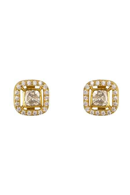 Shop Sica Jewellery Yellow Stones Avira Stud Earrings With Screw Closure at Aza Fashions Shop_Sica Jewellery_Yellow Stones Avira Stud Earrings With Screw Closure _at_Aza_Fashions