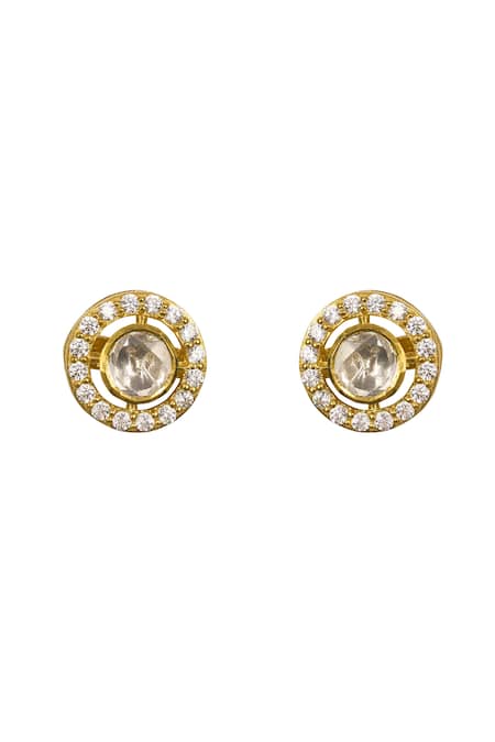 Shop Sica Jewellery Gold Plated Stones Moissanite Elara Stud Earrings at Aza Fashions Shop_Sica Jewellery_Gold Plated Stones Moissanite Elara Stud Earrings _at_Aza_Fashions
