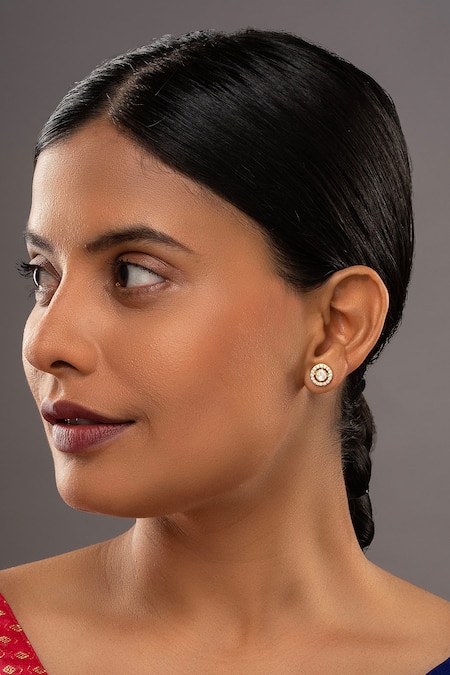 Buy Sica Jewellery Gold Plated Stones Moissanite Elara Stud Earrings at Aza Fashions Buy_Sica Jewellery_Gold Plated Stones Moissanite Elara Stud Earrings _at_Aza_Fashions