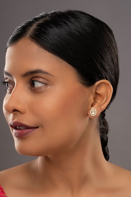 Sica Jewellery Gold Plated Stones Ziya Oval And Cz Stud Earrings 