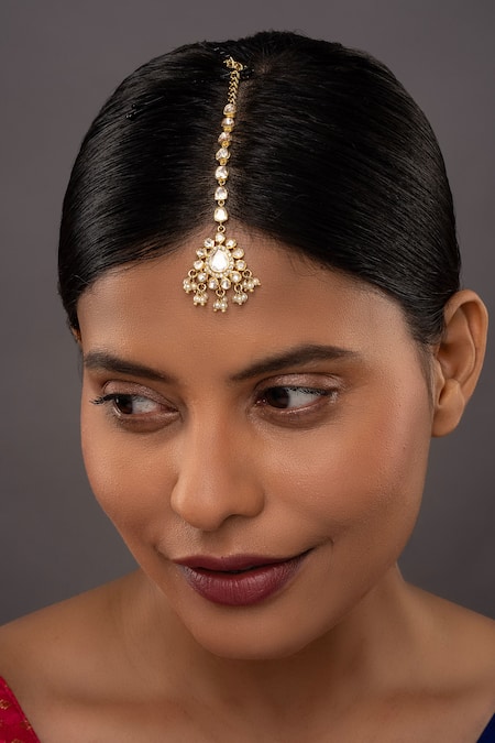 Sica Jewellery Gold Plated Lehar Kundan And Pearl Embellished Maangtikka 