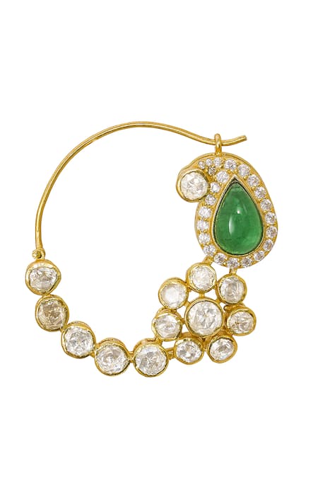 Sica Jewellery Tarini Gold Plated Emerald & Stone Nose Ring 