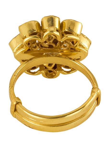 Sica Jewellery_Gold Plated Stones Solika Kundan And Zircon Embellished Floral Ring _Online_at_Aza_Fashions