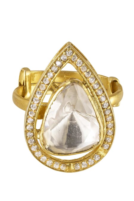 Shop Sica Jewellery Gold Plated Stones Vyra Teardrop And Zircon Embellished Ring at Aza Fashions Shop_Sica Jewellery_Gold Plated Stones Vyra Teardrop And Zircon Embellished Ring _at_Aza_Fashions