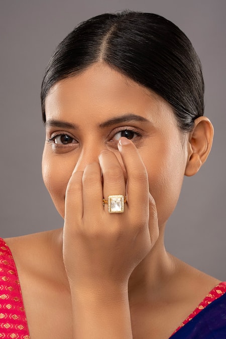 Sica Jewellery Gold Plated Stones Navira Square Ring 