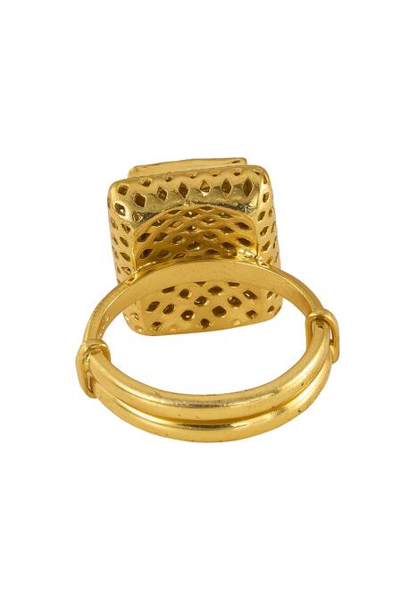 Sica Jewellery Gold Plated Stones Navira Square Ring Online at Aza Fashions Sica Jewellery_Gold Plated Stones Navira Square Ring _Online_at_Aza_Fashions