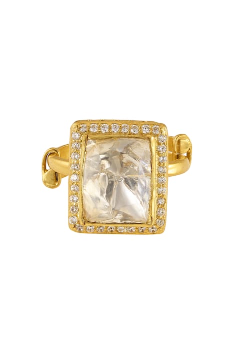 Shop Sica Jewellery Gold Plated Stones Navira Square Ring at Aza Fashions Shop_Sica Jewellery_Gold Plated Stones Navira Square Ring _at_Aza_Fashions