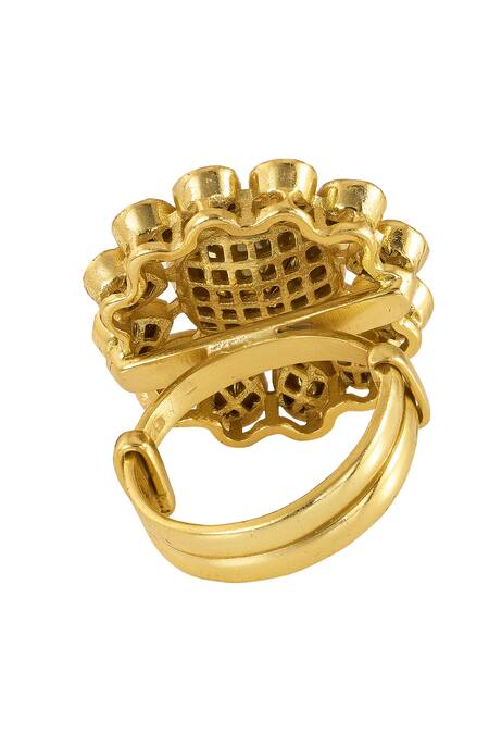 Sica Jewellery_Gold Plated Stones Zeraya Kundan And Embellished Adjustable Ring _Online_at_Aza_Fashions
