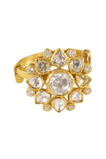 Shop Sica Jewellery Gold Plated Stones Miraya Designer Diamond Embellished Ring at Aza Fashions Shop_Sica Jewellery_Gold Plated Stones Miraya Designer Diamond Embellished Ring _at_Aza_Fashions