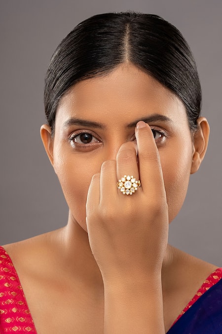 Sica Jewellery Gold Plated Stones Miraya Designer Diamond Embellished Ring 