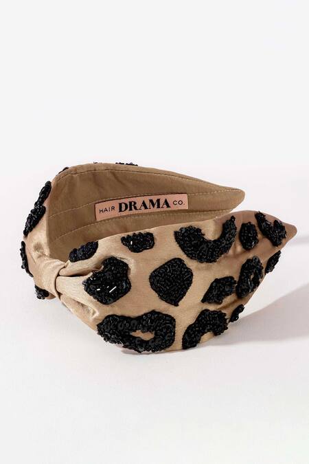 Hair Drama CO_Gold Beads Lea Noir Embellished Knotted Hairband _Online_at_Aza_Fashions