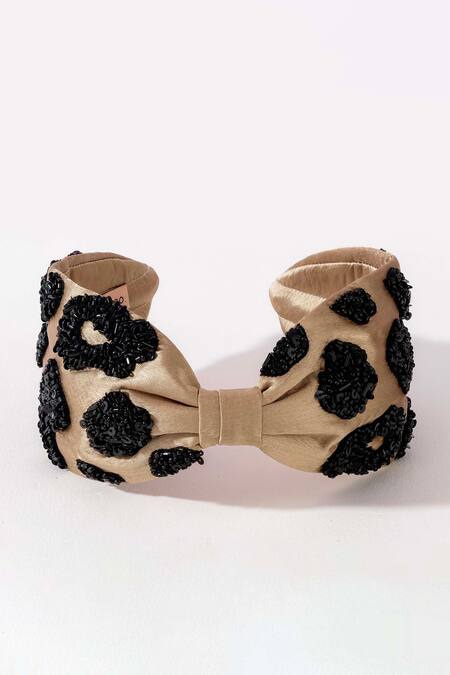Buy_Hair Drama CO_Gold Beads Lea Noir Embellished Knotted Hairband _Online_at_Aza_Fashions