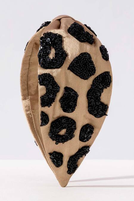 Shop_Hair Drama CO_Gold Beads Lea Noir Embellished Knotted Hairband _Online_at_Aza_Fashions
