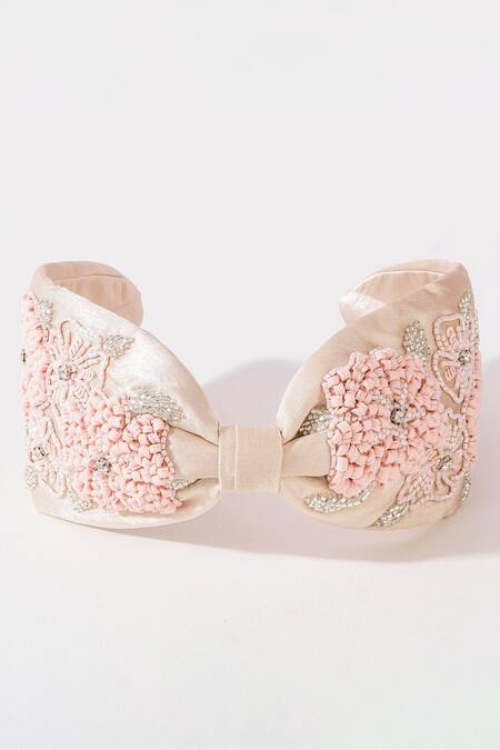 Hair Drama CO_Pink Beads, Stones Peony Embellished Knotted Hairband _at_Aza_Fashions