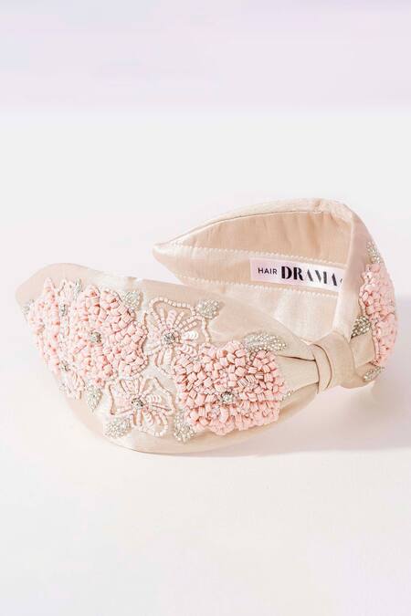 Buy_Hair Drama CO_Pink Beads, Stones Peony Embellished Knotted Hairband 