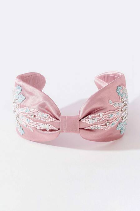 Buy_Hair Drama CO_Peach Beads, Gemstones Kaia Embellished Knotted Hairband _Online_at_Aza_Fashions