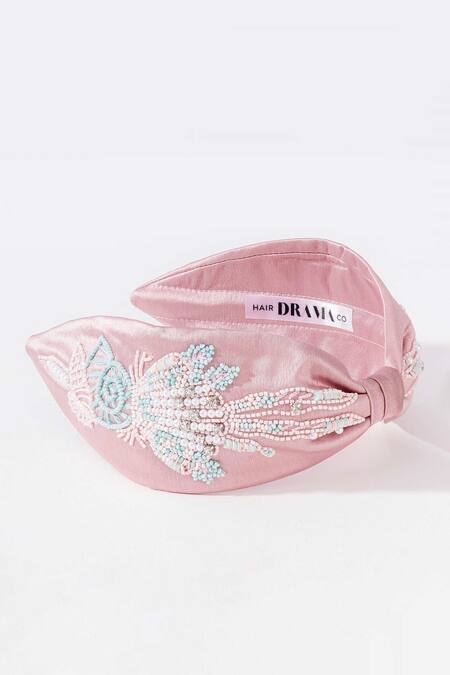 Shop_Hair Drama CO_Peach Beads, Gemstones Kaia Embellished Knotted Hairband _Online_at_Aza_Fashions