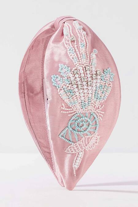 Buy_Hair Drama CO_Peach Beads, Gemstones Kaia Embellished Knotted Hairband 