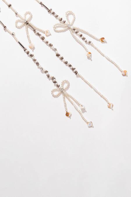 Hair Drama CO_White Diva Drapes Crystal And Pearl Tassels Parandi _Online_at_Aza_Fashions